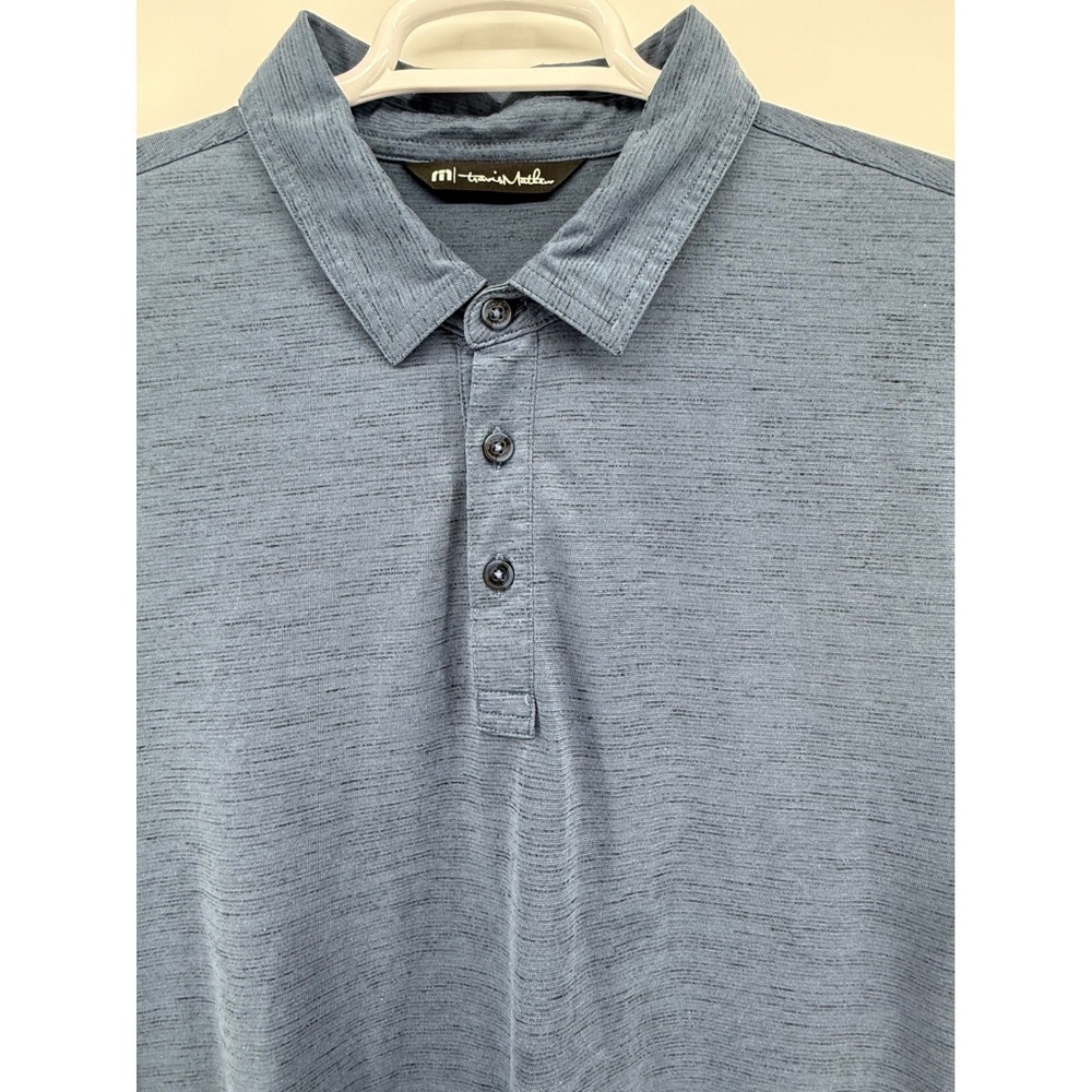 Travis Mathew Polo Shirt Mens XL Blue Short Sleeve Golf Casual Top CAI Logo